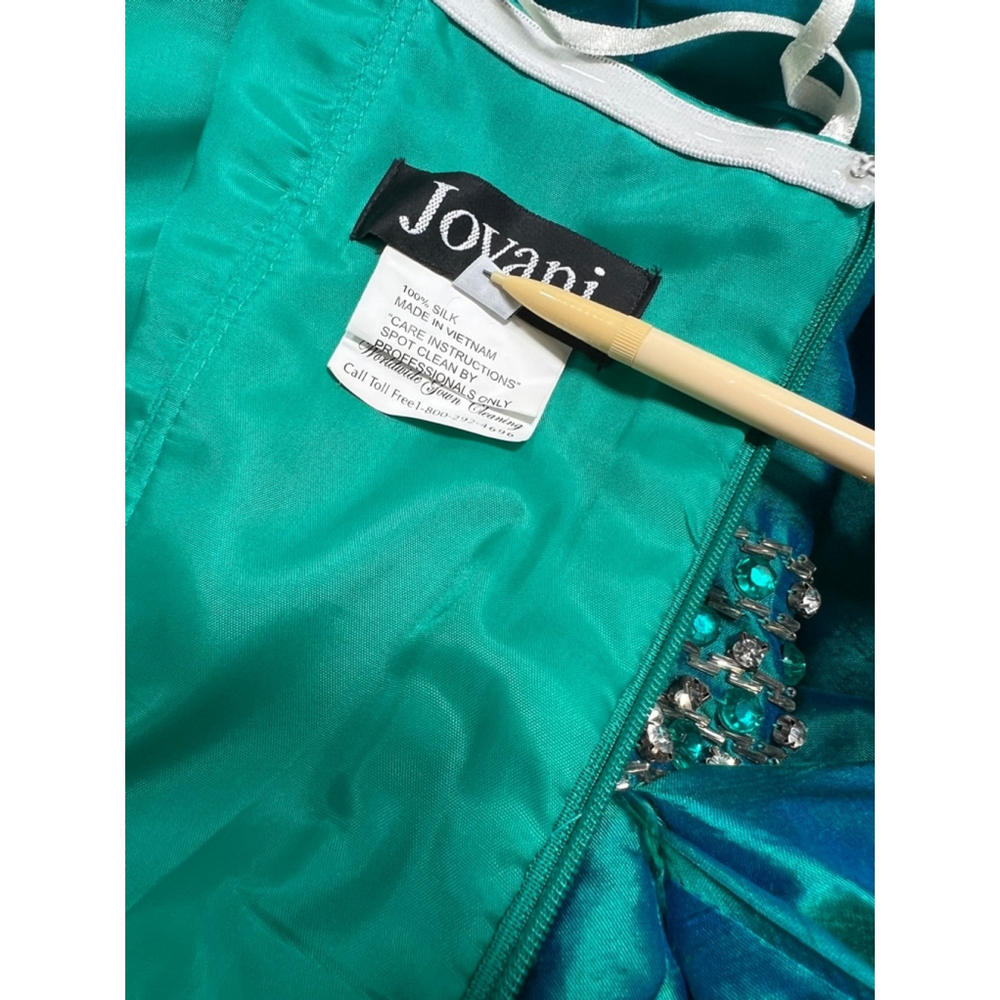 Women's JOVANI Silk Teal Mermaid Prom Jewelled Dress Size 12 - Picture 17 of 17